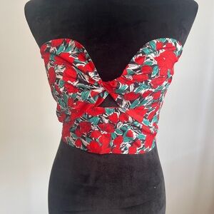 Sexy Floral Red and Green Crop Top,Resort Wear, Going Out, Summer Vibes size L